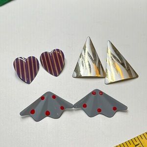 Retro colorful vintage 80s earrings three pair